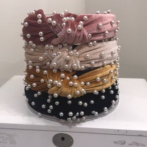 Set of 4 Pearl Headbands Pink Mustard Cream Black